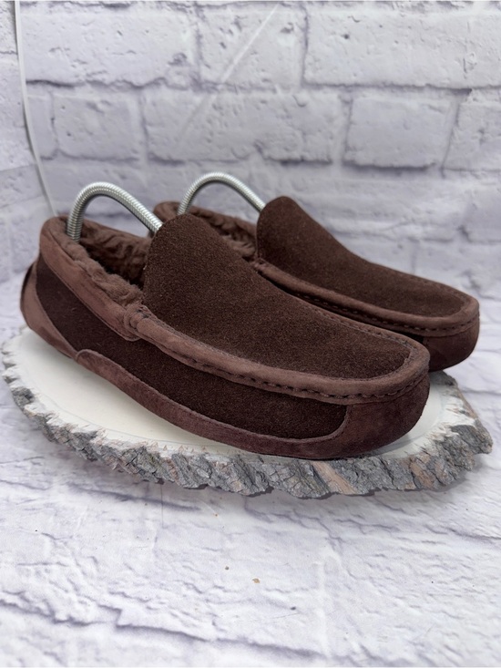 UGG Other - UGG Ascot Mens Espresso Brown Suede Moccasin Slippers Size 8 Sheepskin Lined